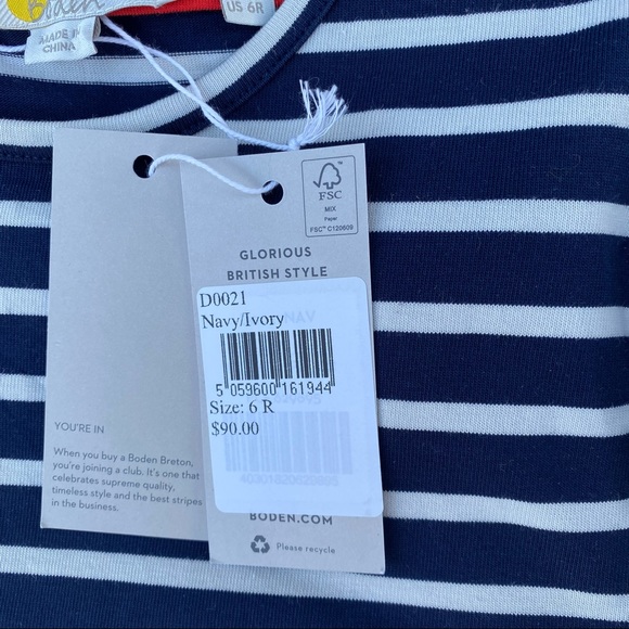 NWT Boden Imogen Breton Long Sleeve Dress in Navy / Ivory (size 6) - Picture 10 of 10